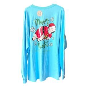 Simply Southern LS Christmas T-Shirt Size XXL Santa Turtle MERRY BRIGHT Holiday
